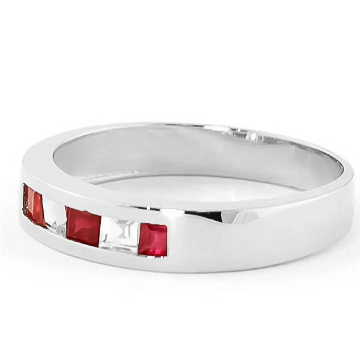 0.63 Carat 14K Solid White Gold Rings Natural Ruby White Topaz