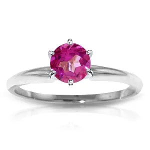 0.65 Carat 14K Solid White Gold Solitaire Ring Natural Pink Topaz