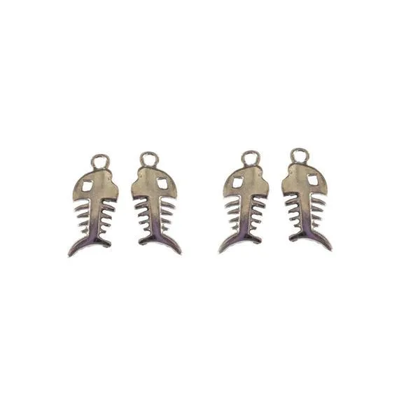 10 Pcs Tibetan Silver Fish Bone Skeleton Cat Food Halloween 26X11mm 3D Charms Pendants