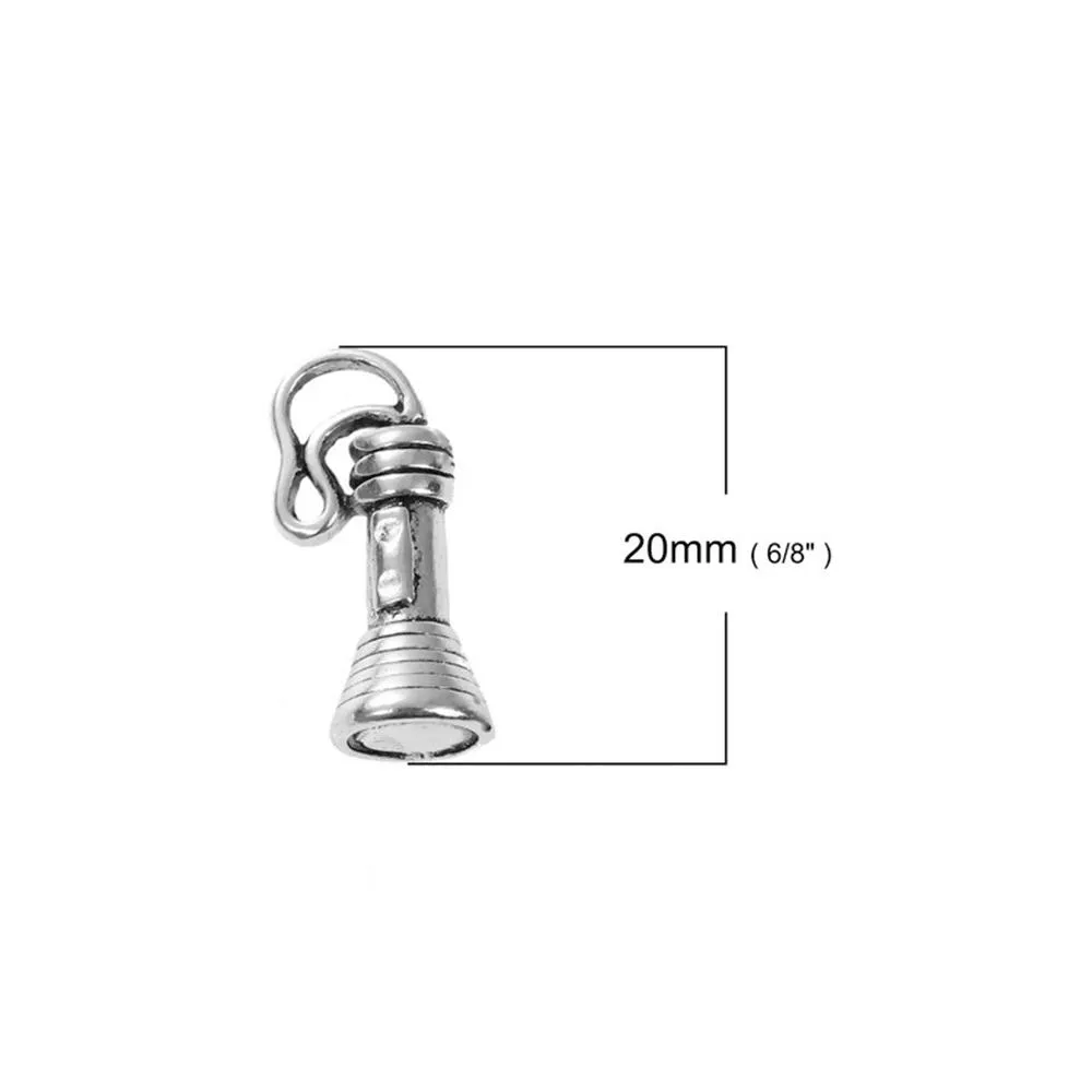 10 Pcs Tibetan Silver FLASHLIGHT 20mm x 10mm Charms Pendants, Lead & Nickel Free Metal Charms Pendants Beads