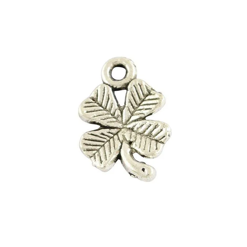 10 Pcs Tibetan Silver Four Leaf Clover Lucky Good Luck 10X15mm 3D Charms Pendants