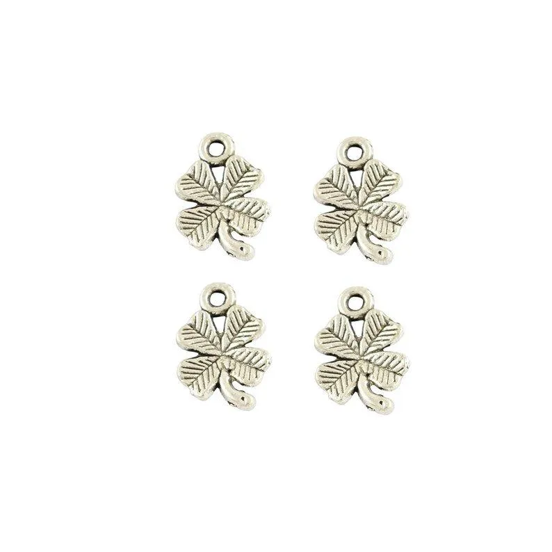 10 Pcs Tibetan Silver Four Leaf Clover Lucky Good Luck 10X15mm 3D Charms Pendants