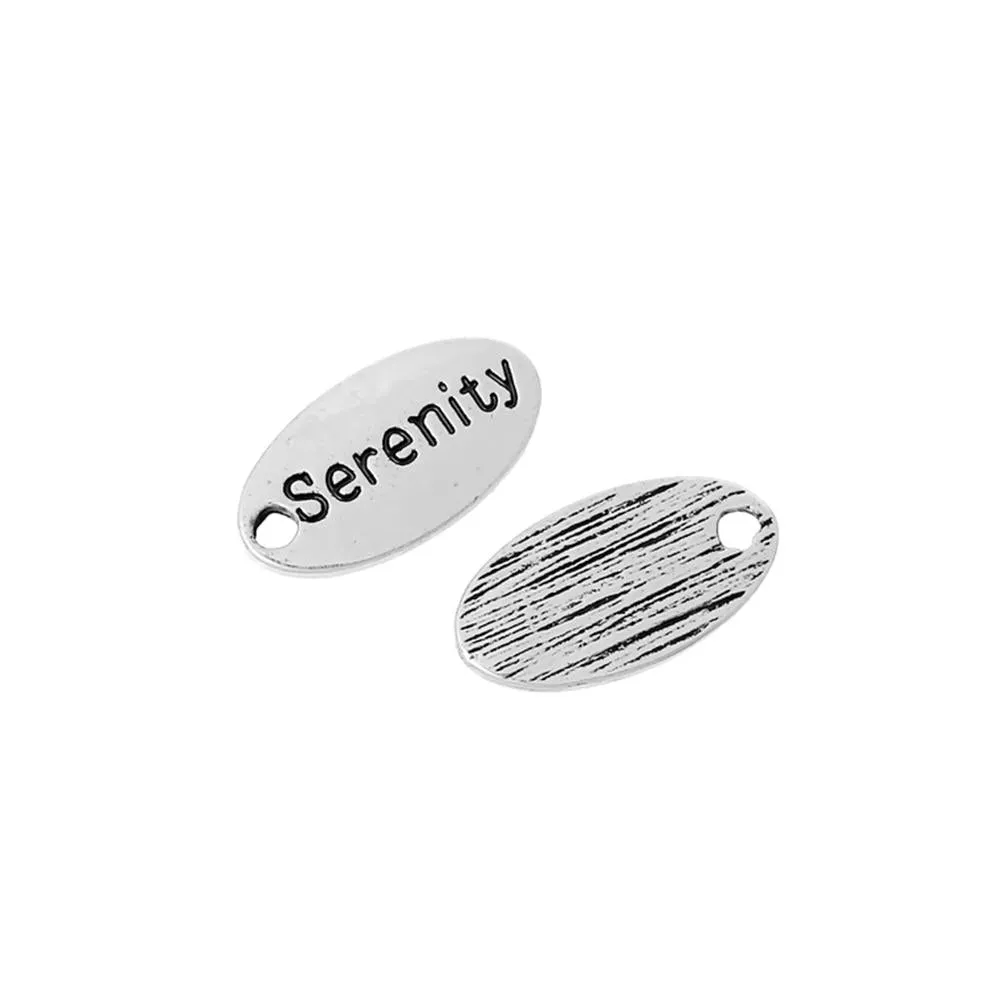 10 Pcs Tibetan Silver "SERENITY" OVAL DISC 15mm x 8mm Charms Pendants, Lead & Nickel Free Metal Charms Pendants Beads