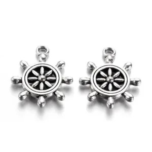 10 Pcs Tibetan Silver Ship Wheel Sailing Boat 3D 23mm x 19mm Charms Pendants