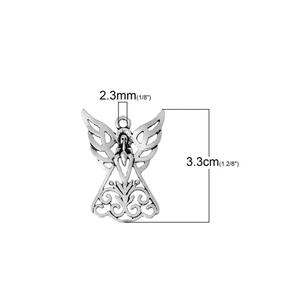 10 Pcs Tibetan Silver WING CARVED HOLLOW ANGEL 33mm x 24mm Charms Pendants, Lead & Nickel Free Metal Charms Pendants Beads