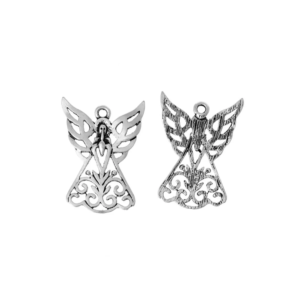 10 Pcs Tibetan Silver WING CARVED HOLLOW ANGEL 33mm x 24mm Charms Pendants, Lead & Nickel Free Metal Charms Pendants Beads