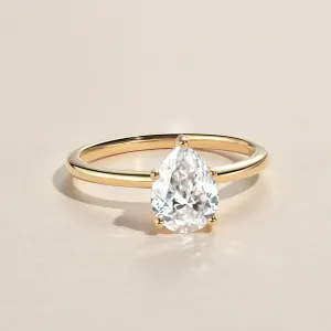 1.0ct Pear Shaped Moissanite Classic Solitaire Ring