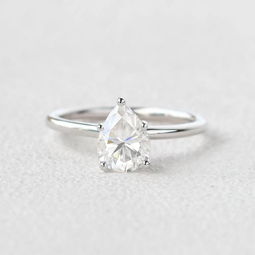 1.0ct Pear Shaped Moissanite Classic Solitaire Ring