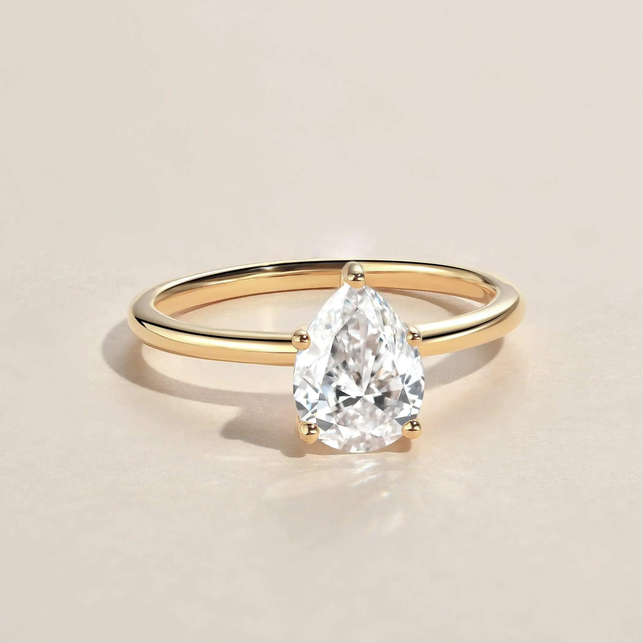 1.0ct Pear Shaped Moissanite Classic Solitaire Ring