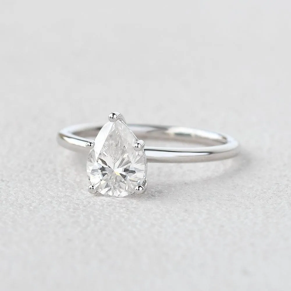 1.0ct Pear Shaped Moissanite Classic Solitaire Ring