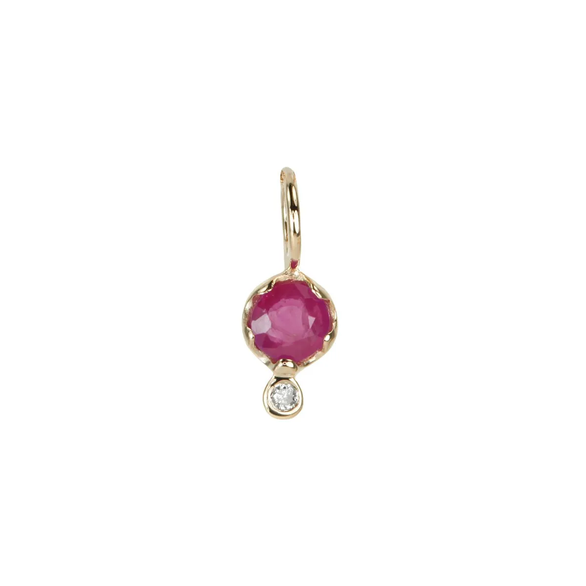 10K Gold Ruby Birthstone Charm with Diamond Drop