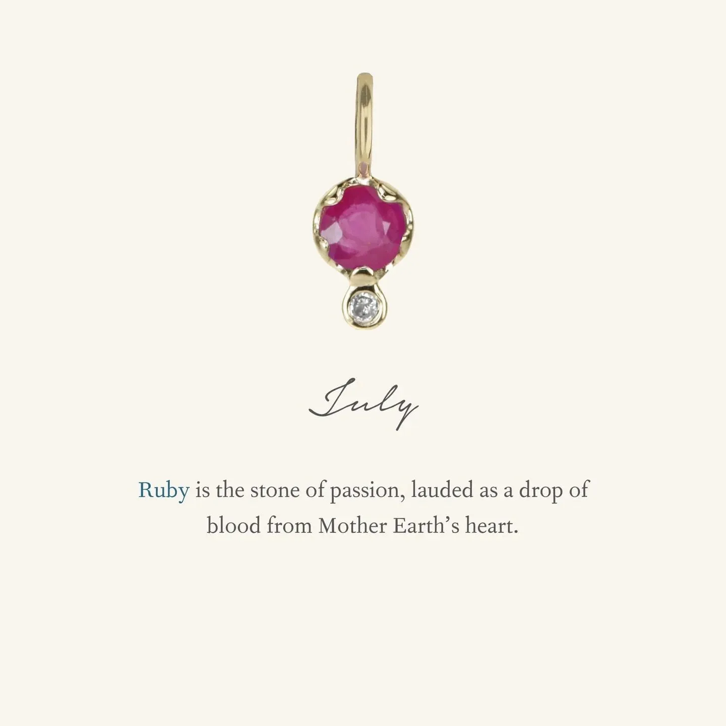 10K Gold Ruby Birthstone Charm with Diamond Drop