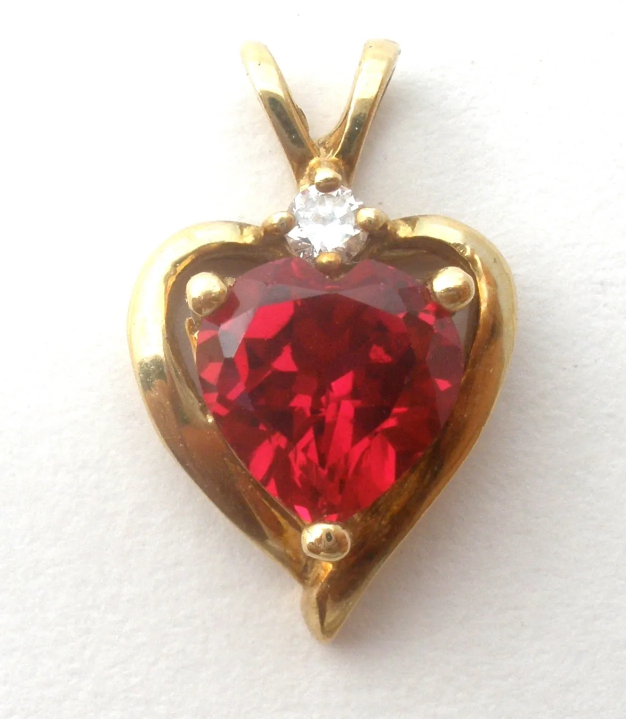 10K Gold Ruby Red CZ Pendant Vintage