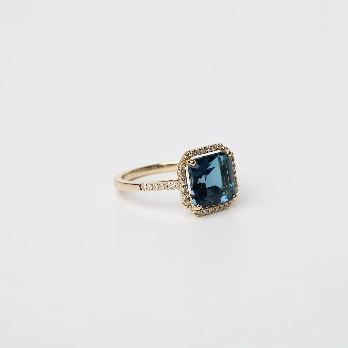 14k Gold Asscher Cut London Blue Topaz Ring