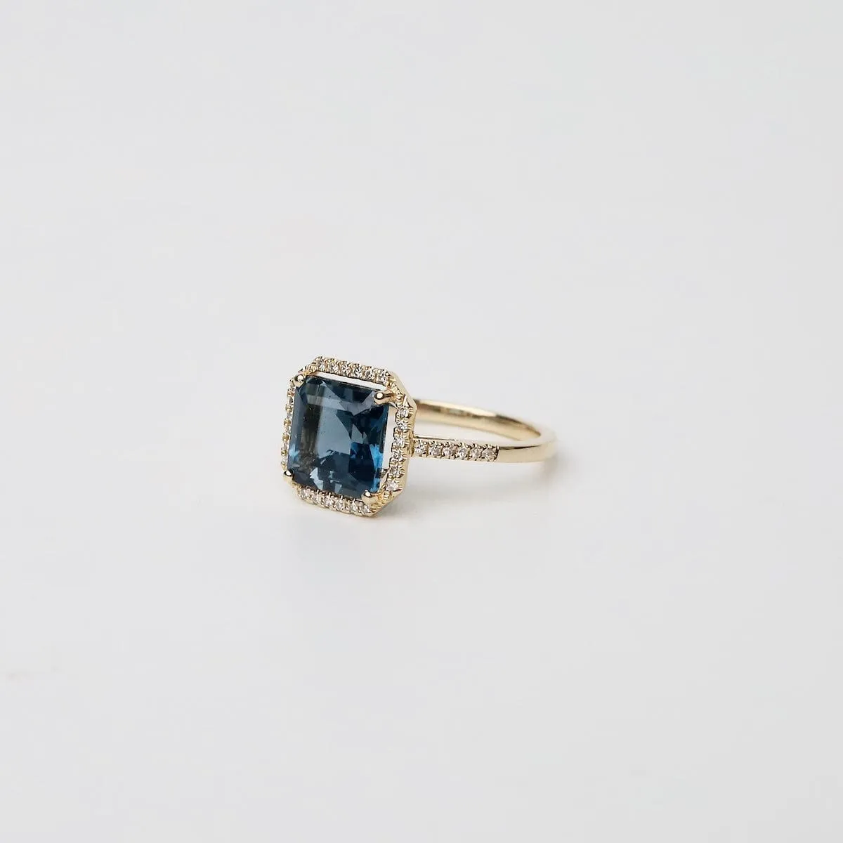 14k Gold Asscher Cut London Blue Topaz Ring