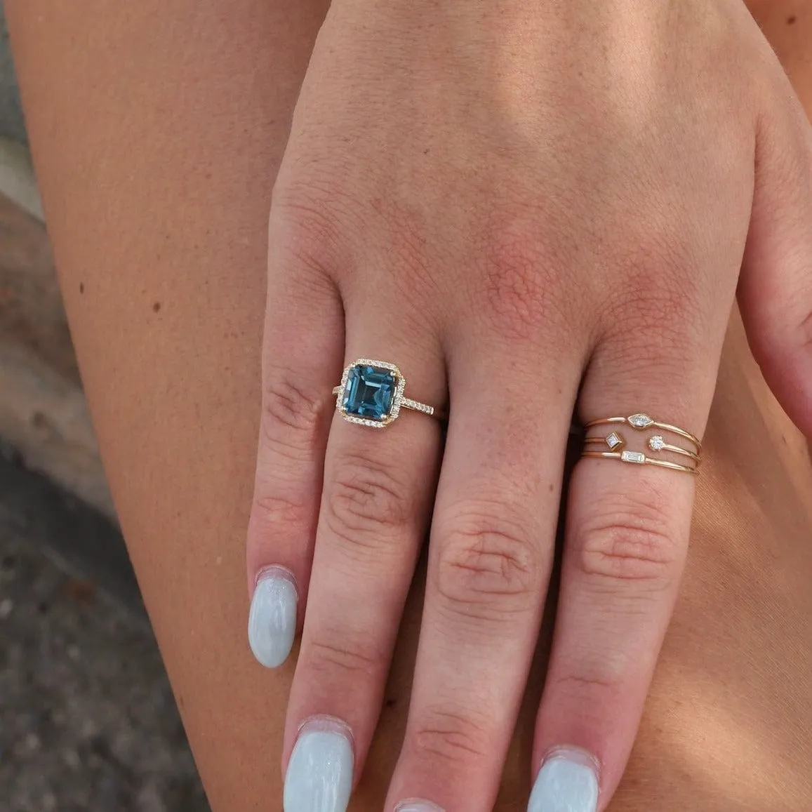 14k Gold Asscher Cut London Blue Topaz Ring