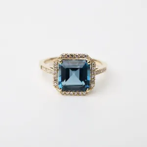 14k Gold Asscher Cut London Blue Topaz Ring