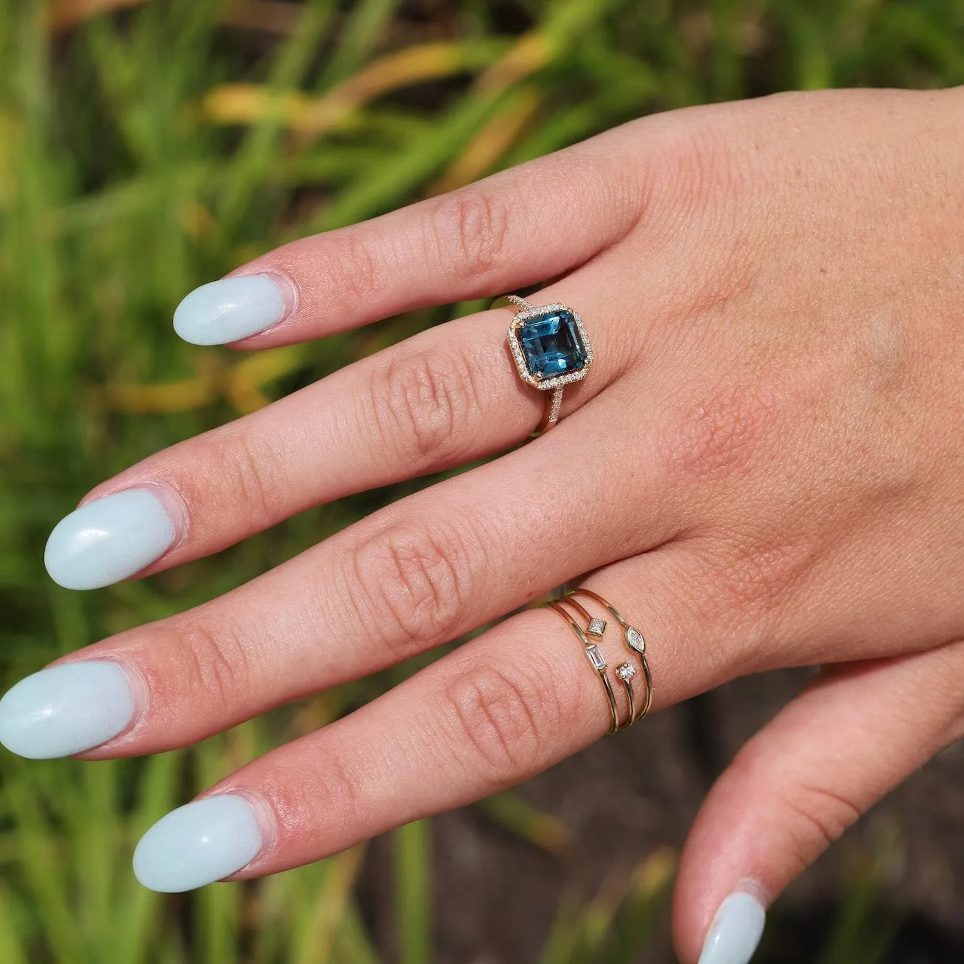 14k Gold Asscher Cut London Blue Topaz Ring