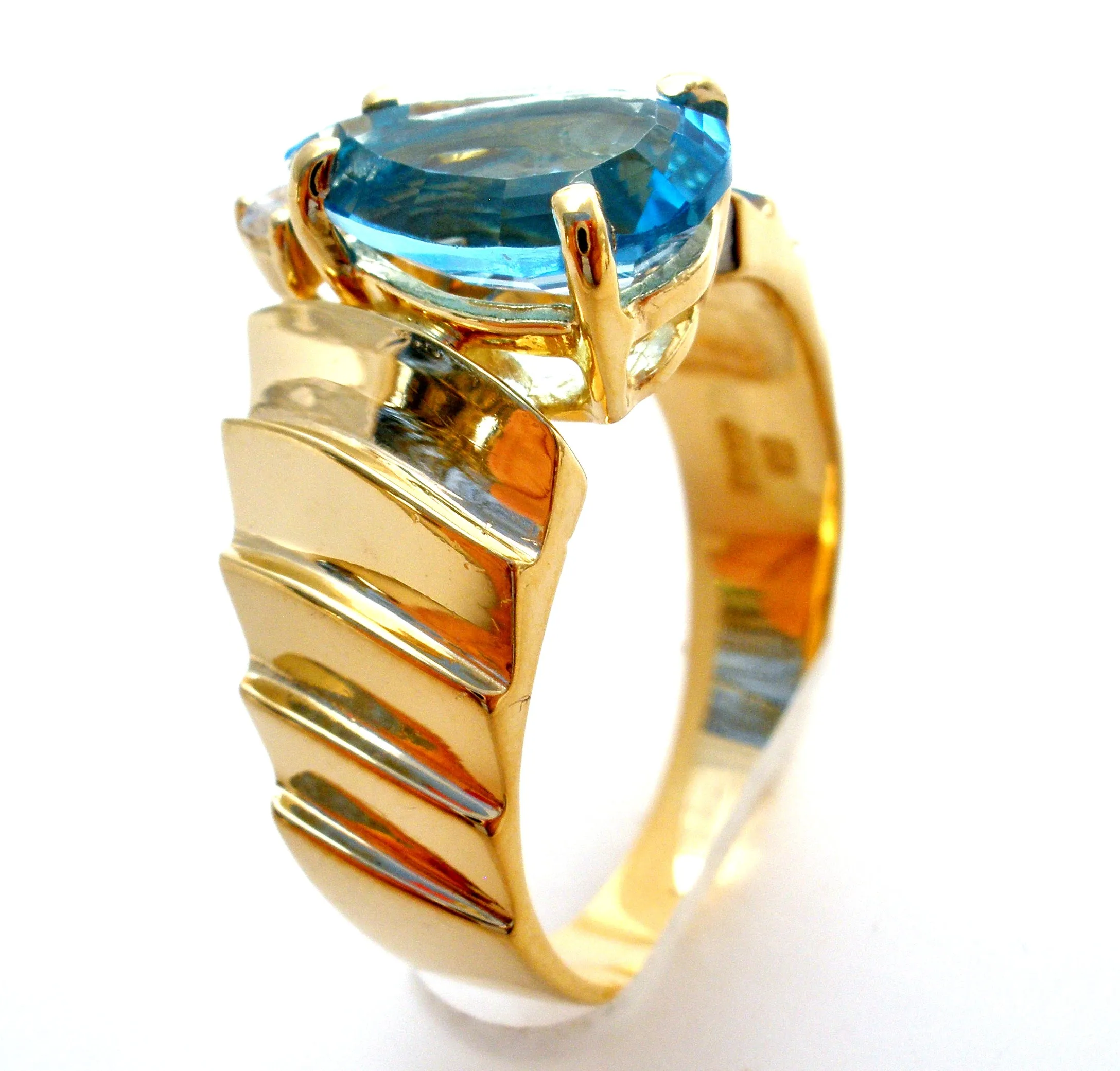 14K Plumb Gold Blue Topaz & Diamond Ring