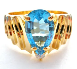 14K Plumb Gold Blue Topaz & Diamond Ring