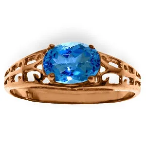 14K Solid Rose Gold Filigree Ring w/ Natural Blue Topaz