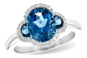 14K White Gold Blue Topaz and Diamond Ring