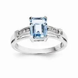 14k White Gold Blue Topaz and White Topaz Square Ring