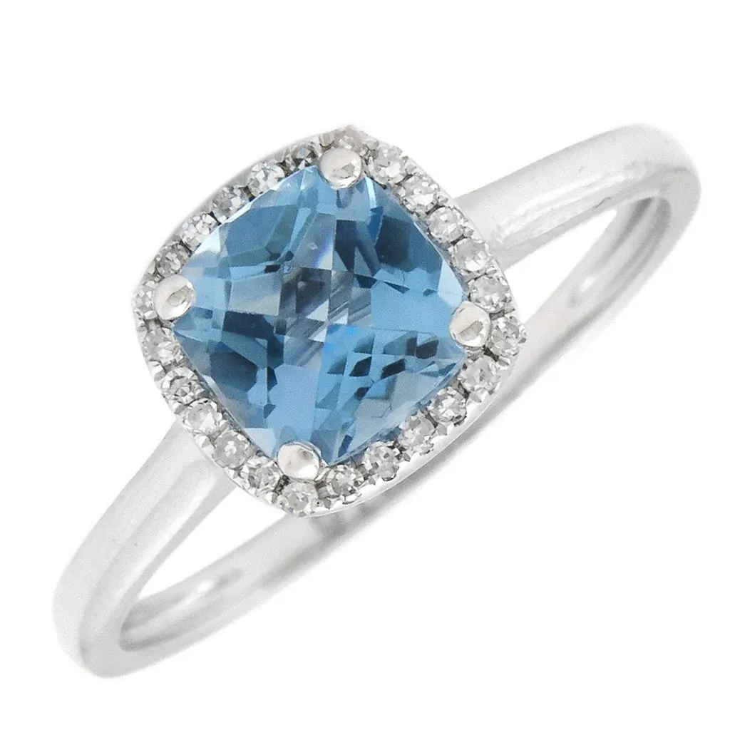 14k White Gold Diamond and Blue Topax Ring