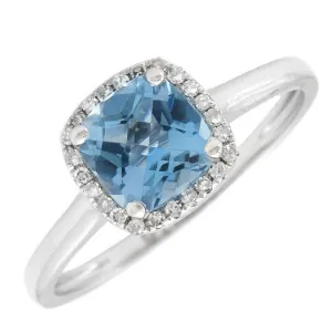 14k White Gold Diamond and Blue Topax Ring