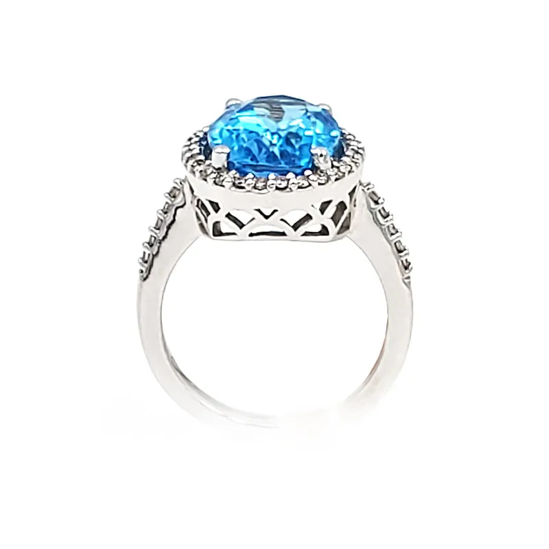 14K White Gold Diamond Blue Topaz Ring