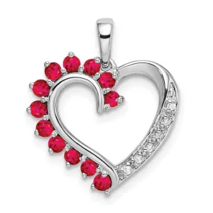 14k White Gold Ruby and Diamond Heart Pendant