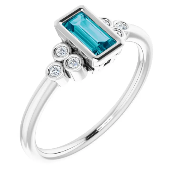 14K White Natural London Blue Topaz & .06 CTW Natural Diamond Ring