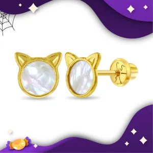 14k Yellow Gold Spellbinding Kitty Cat Earrings