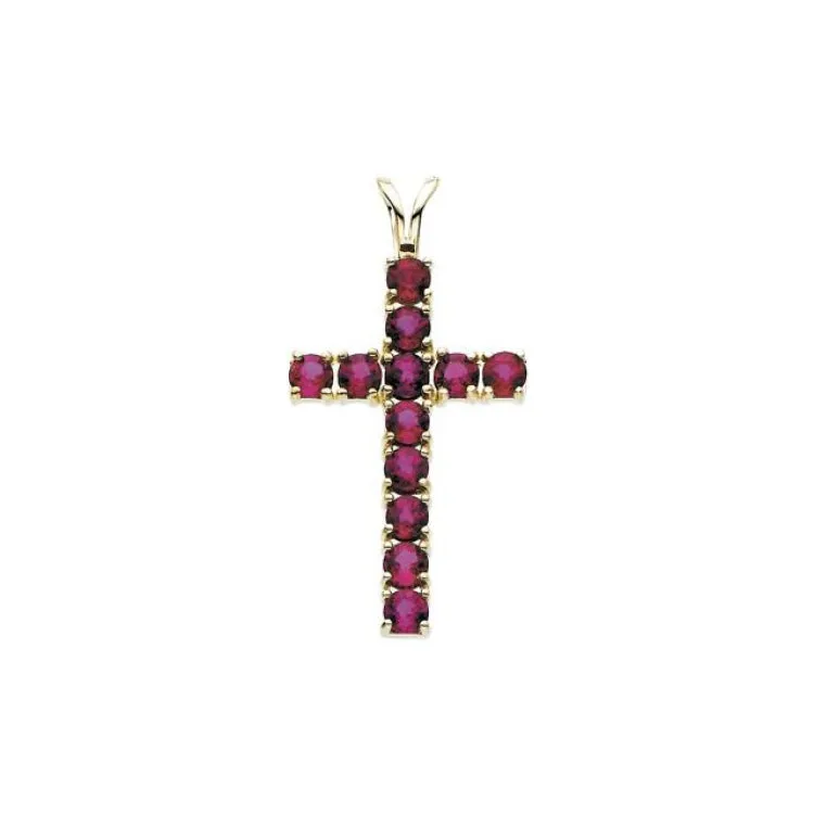 14K Yellow Natural Ruby Cross Pendant