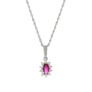 14KT White Gold Oval Ruby and Diamond Pendant with Chain