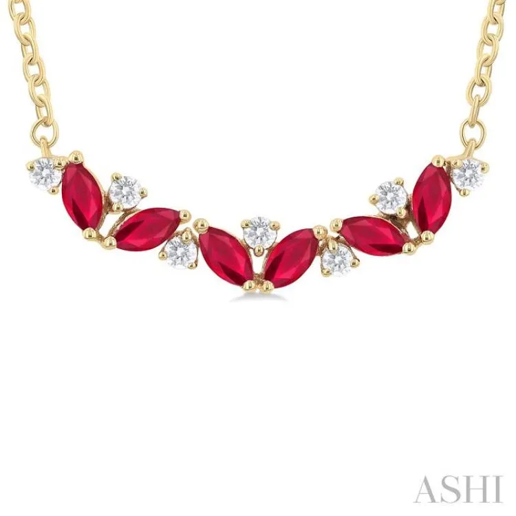 1/6 Ctw Zig-Zag 4X2 MM Marquise Cut Ruby and Round Cut Diamond Precious Necklace in 14K Yellow Gold