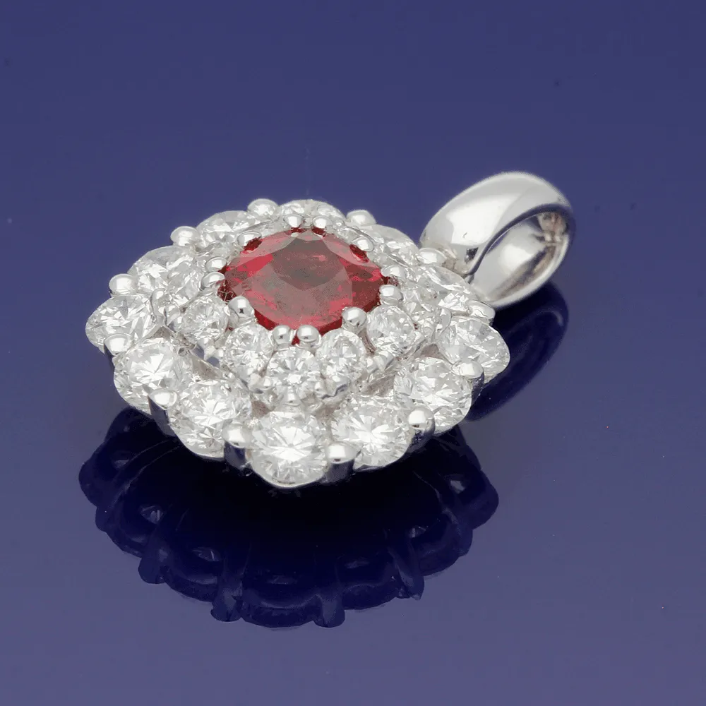 18ct White Gold Ruby and Diamond Pendant