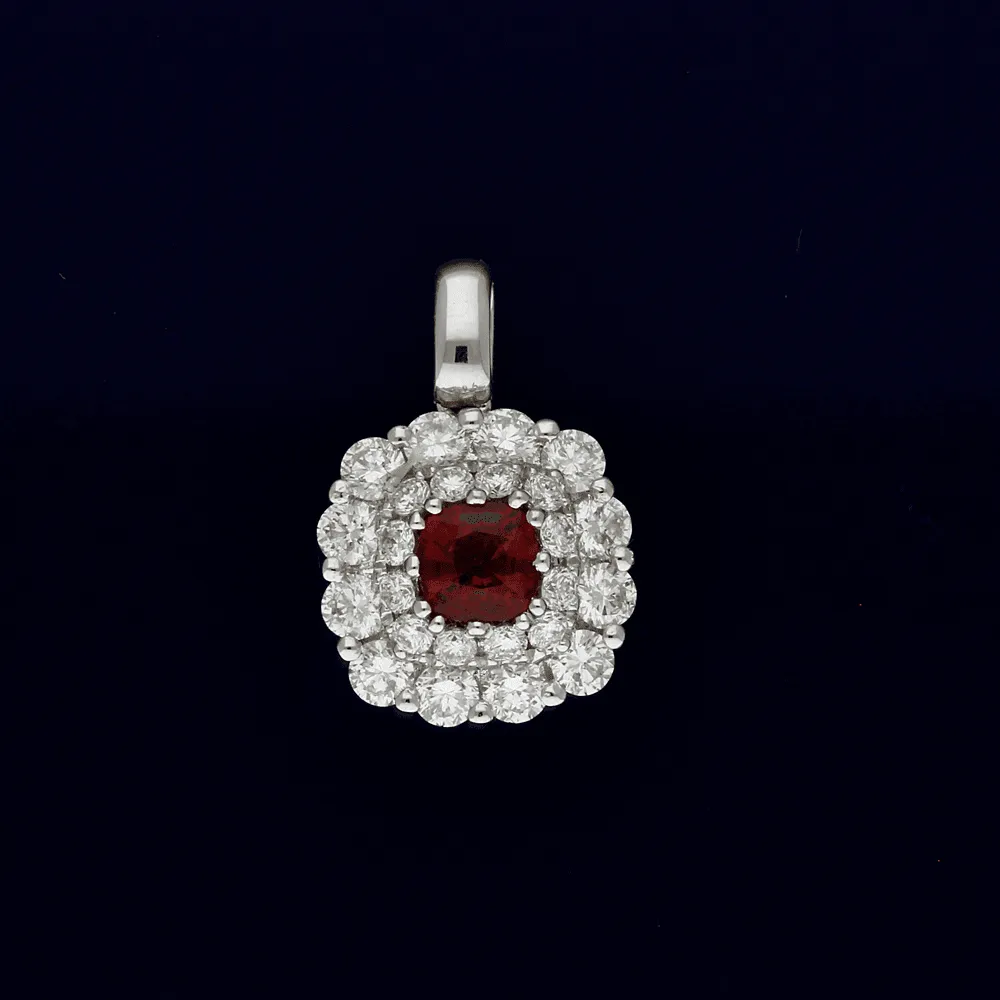 18ct White Gold Ruby and Diamond Pendant