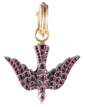 18k Gold Ruby Swallow Pendant