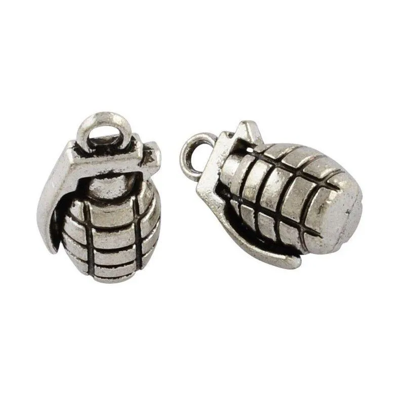 2 Pcs Tibetan Silver Hand Grenade Warfare 22mm x 14mm 3D Charms Pendants