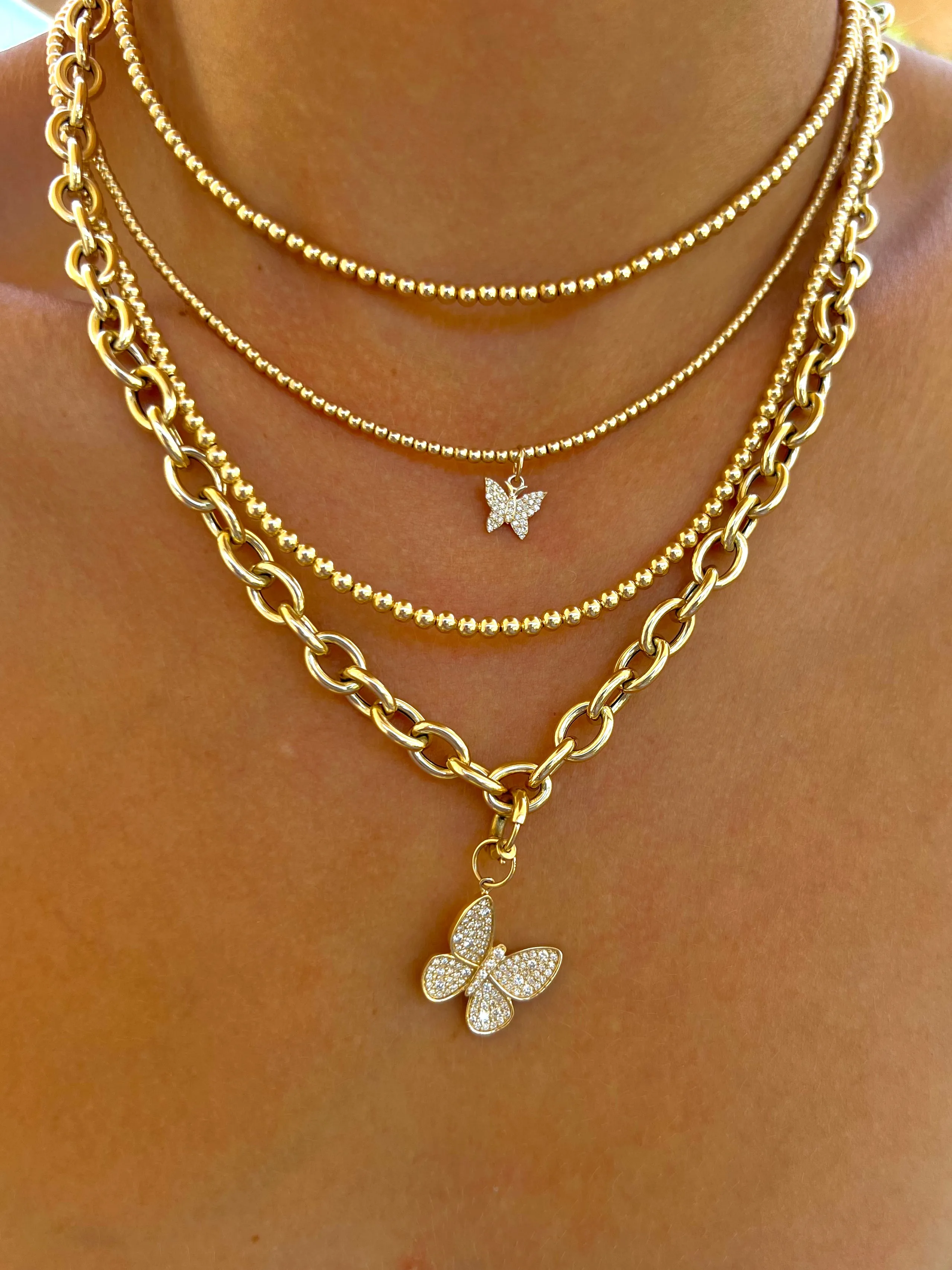 2MM Signature Necklace With Pave Butterfly Charm