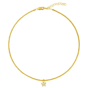 2MM Signature Necklace With Pave Butterfly Charm