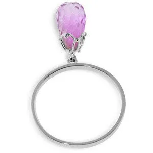 3 Carat 14K Solid White Gold Ring Dangling Briolette Pink Topaz