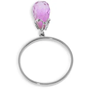 3 Carat 14K Solid White Gold Ring Dangling Briolette Pink Topaz