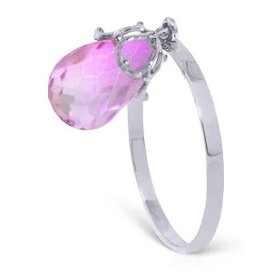 3 Carat 14K Solid White Gold Ring Dangling Briolette Pink Topaz