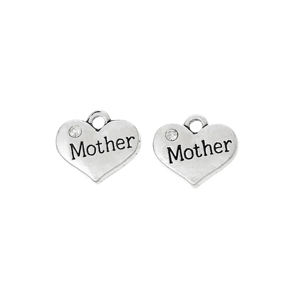 5 Pcs Tibetan Silver & Rhinestone MOTHER 3D 17mm Charms Pendants,Lead & Nickel Free Metal Charms Pendants Beads