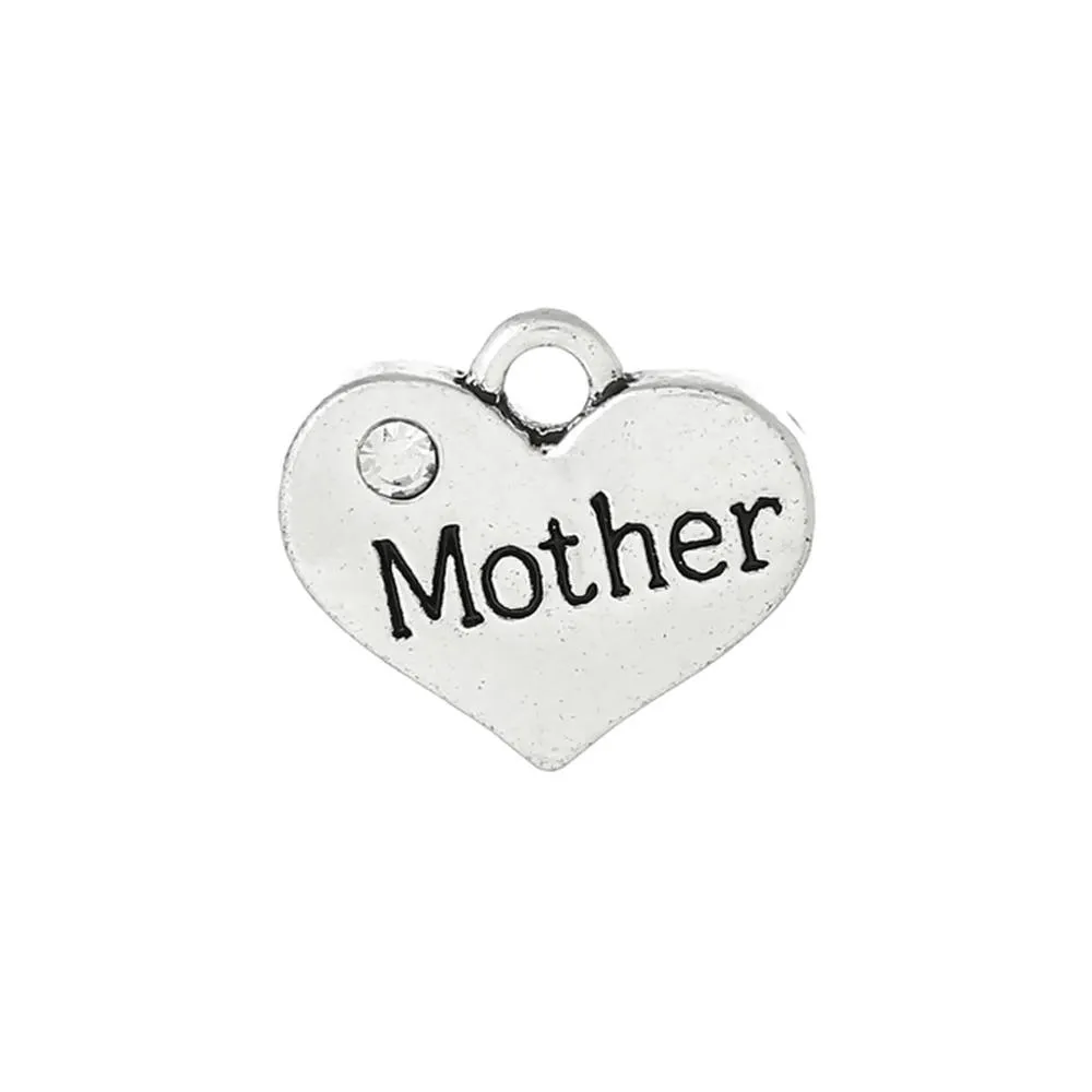 5 Pcs Tibetan Silver & Rhinestone MOTHER 3D 17mm Charms Pendants,Lead & Nickel Free Metal Charms Pendants Beads