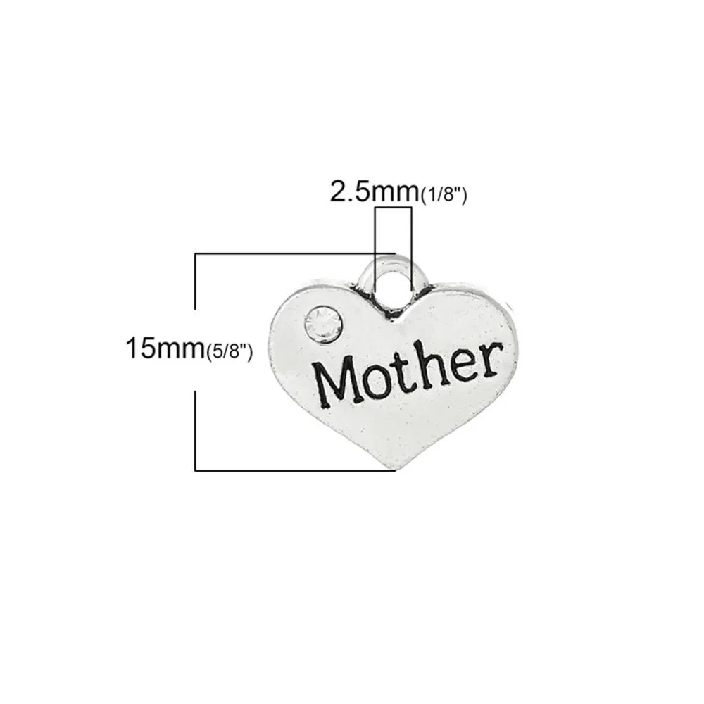 5 Pcs Tibetan Silver & Rhinestone MOTHER 3D 17mm Charms Pendants,Lead & Nickel Free Metal Charms Pendants Beads