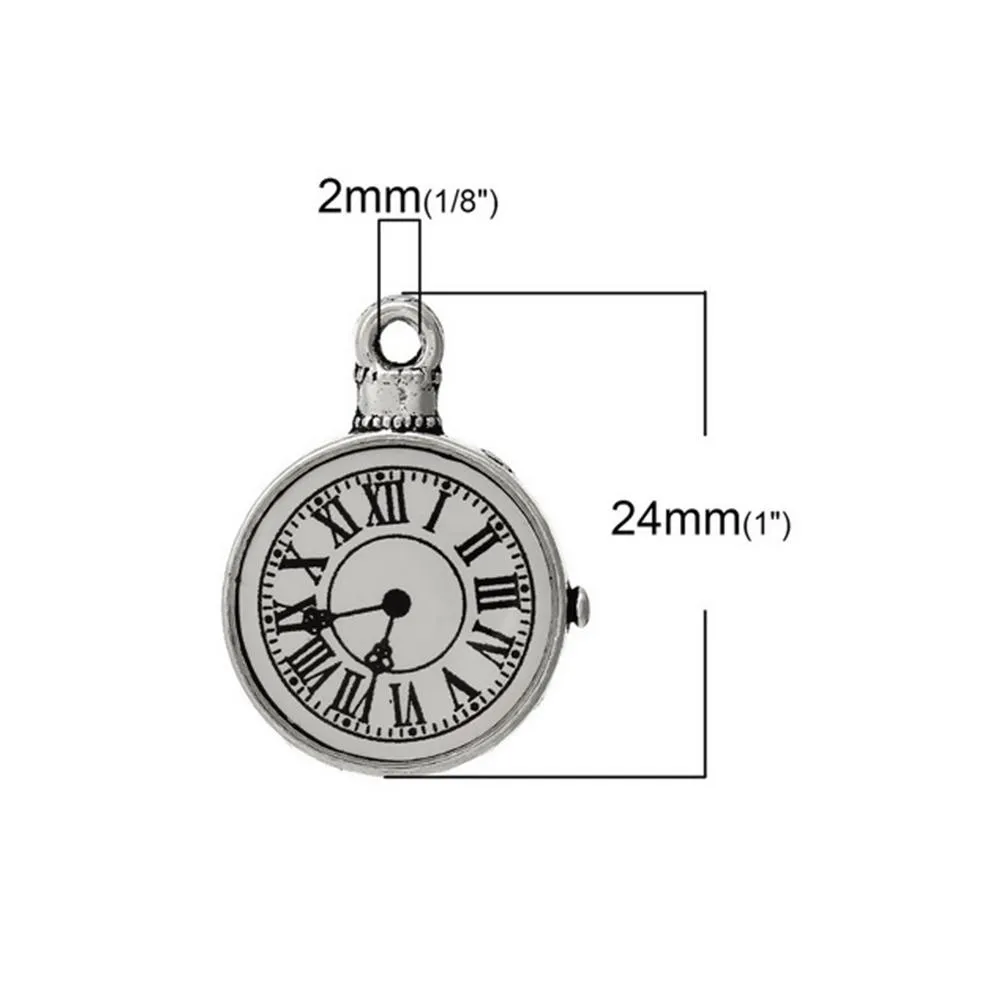 5 Pcs Tibetan Silver CLOCKWATCH 24mm Charms Pendants, Lead & Nickel Free Metal Charms Pendants Beads