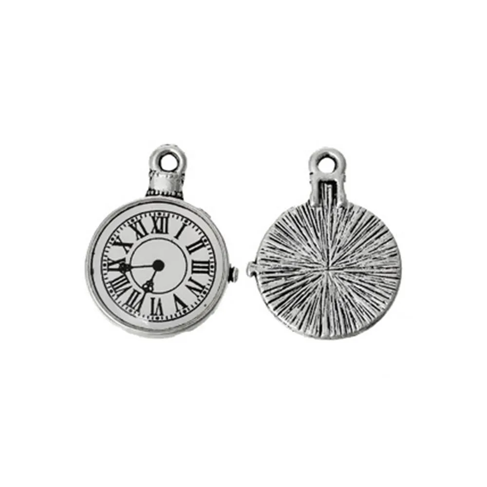 5 Pcs Tibetan Silver CLOCKWATCH 24mm Charms Pendants, Lead & Nickel Free Metal Charms Pendants Beads